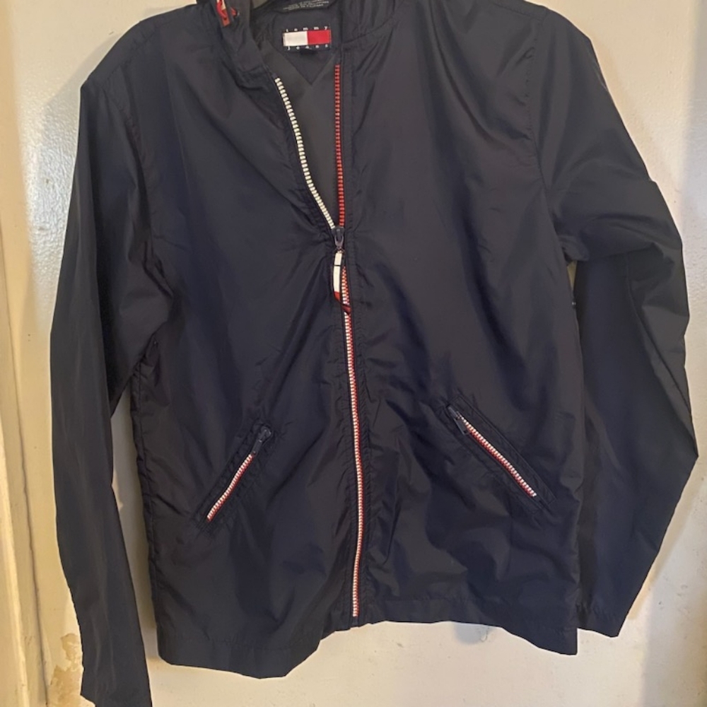 Blue Tommy Hilfiger rain jacket